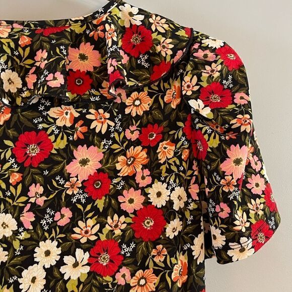 VTG By Design Red/Pink/Black Floral Puff Sleeve Surplice Faux Wrap Midi Dress, M - Picture 12 of 13